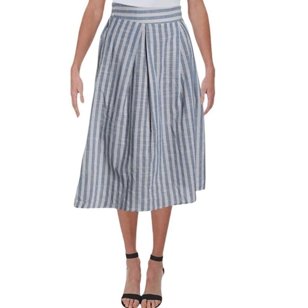 Max Studio Women's Hi-low Hem, Striped pleated Skirt L‎ NWT nautical summer